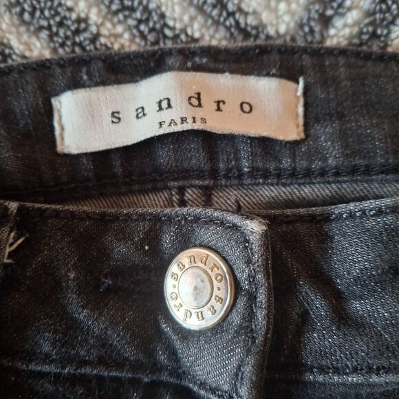 Sandro Paris Black Skinny Jeans with Ankle Zip, Distressed, Size 38 (US 6), 27 - Picture 10 of 10